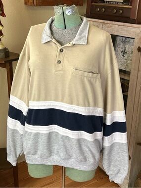 Vintage 90s Y2K Colorblock Stripe Long Sleeve Oversized Pullover Sweatshirt